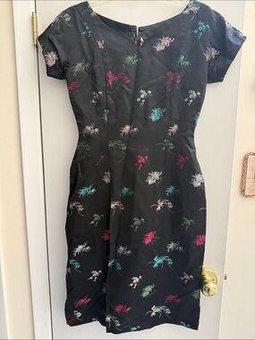 Asian Style Black Floral Sheath Dress in Multicolor Embroidery